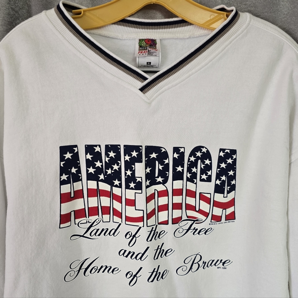 Vtg 90s America USA Flag Red White Blue Patriotic Americana Sweatshirt Size XL
